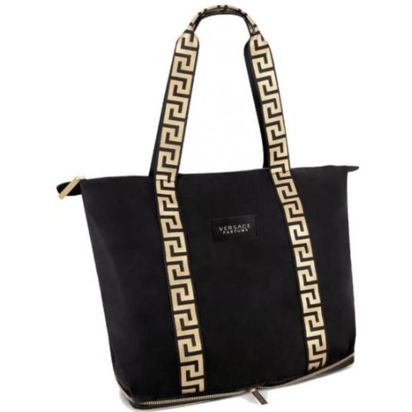 VERSACE Folding Bag in Black and Cream